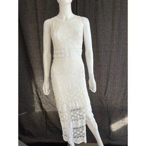 Women's Dress Lace White Midi Maxi Sleeveless Beach Wedding Vintage Flair S